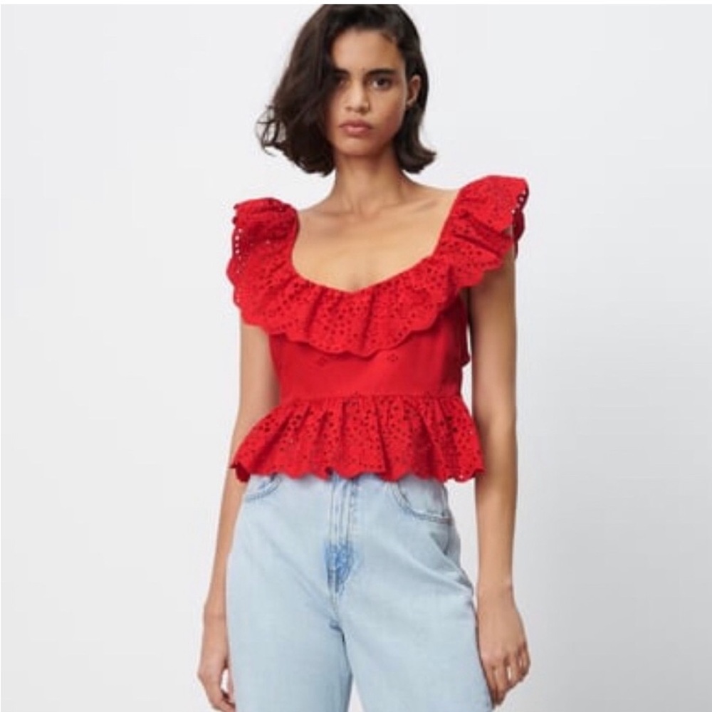 Zara: Ruffled Eyelet Open Back tie Blouse